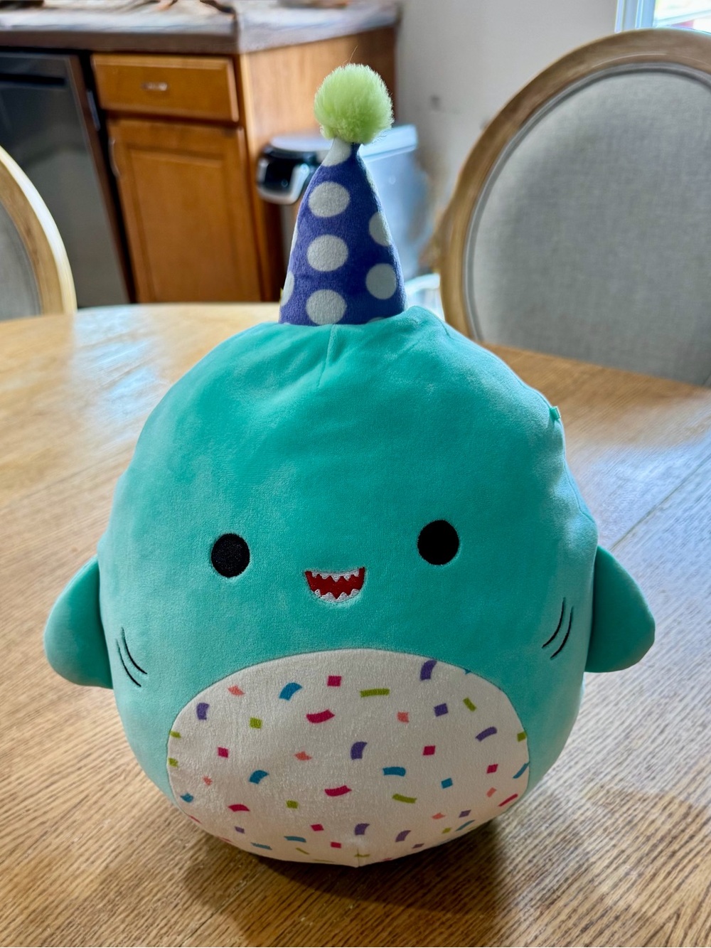Squishmallows Teal Party Shark Plush with Polka Dot Hat